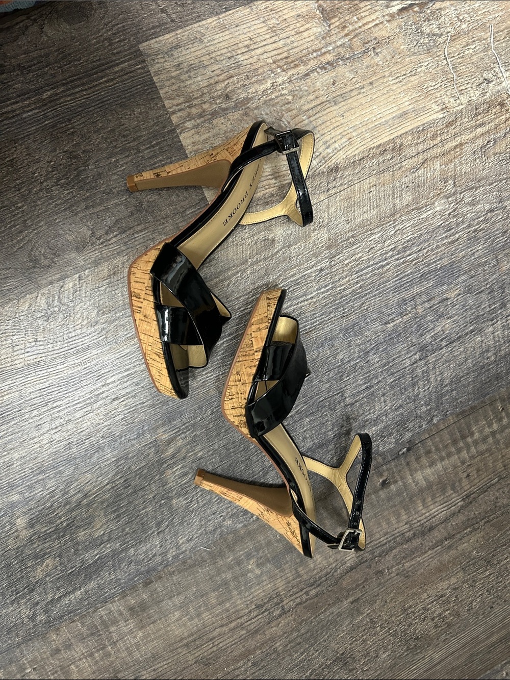 Audrey Brooke Black Patent Cork Platform Heels